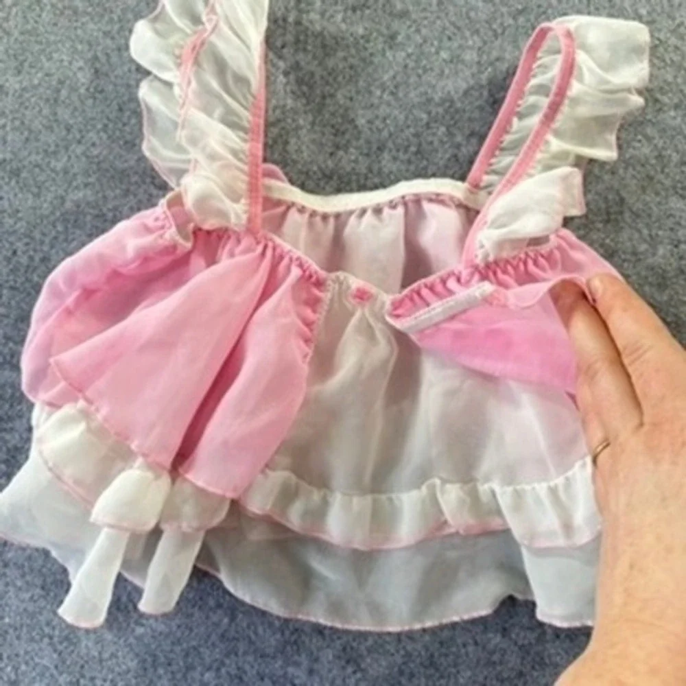 Girls Pink White Ruffled‎ Sheer Tiered Dress Topper Chiffon Style Play Dress Up